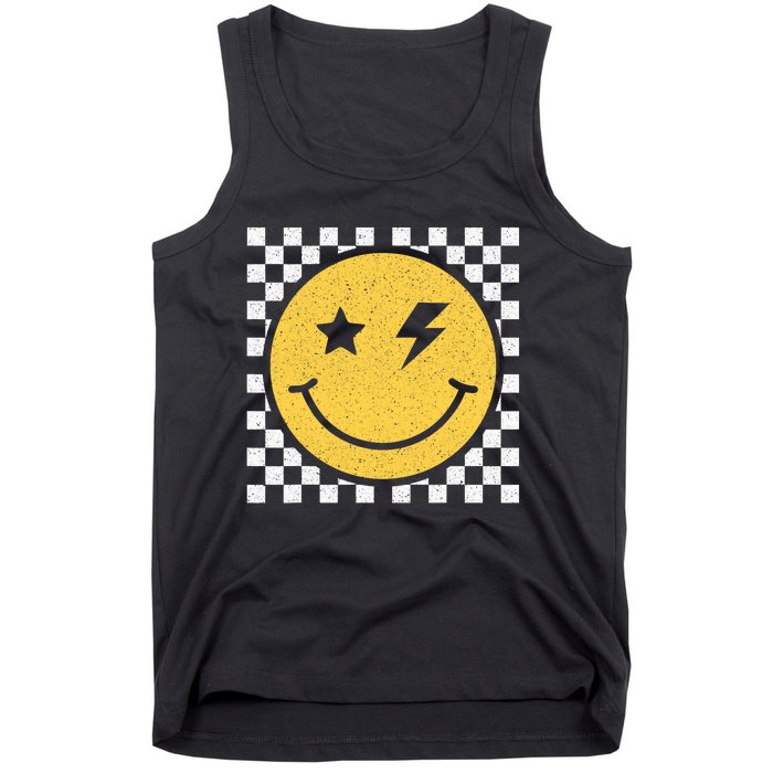 Retro Yellow Happy Face Checkered Pattern Smile Face Trendy Tank Top