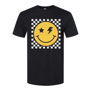 Retro Yellow Happy Face Checkered Pattern Smile Face Trendy Softstyle CVC T-Shirt