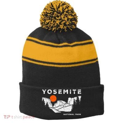 Retro Yosemite HalfDome National Park Vintage Stripe Pom Pom Beanie
