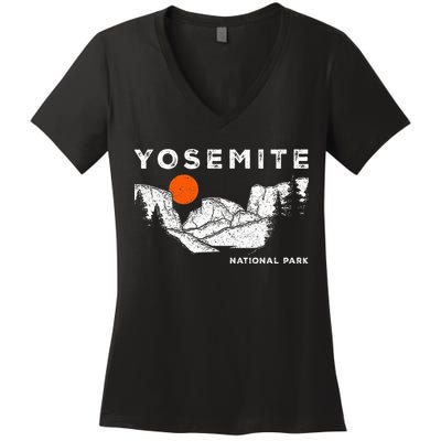 Retro Yosemite HalfDome National Park Vintage Women's V-Neck T-Shirt