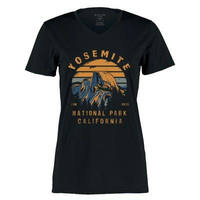 Retro Yosemite Halfdome National Park Vintage Women's Momentum V-Neck T-Shirt