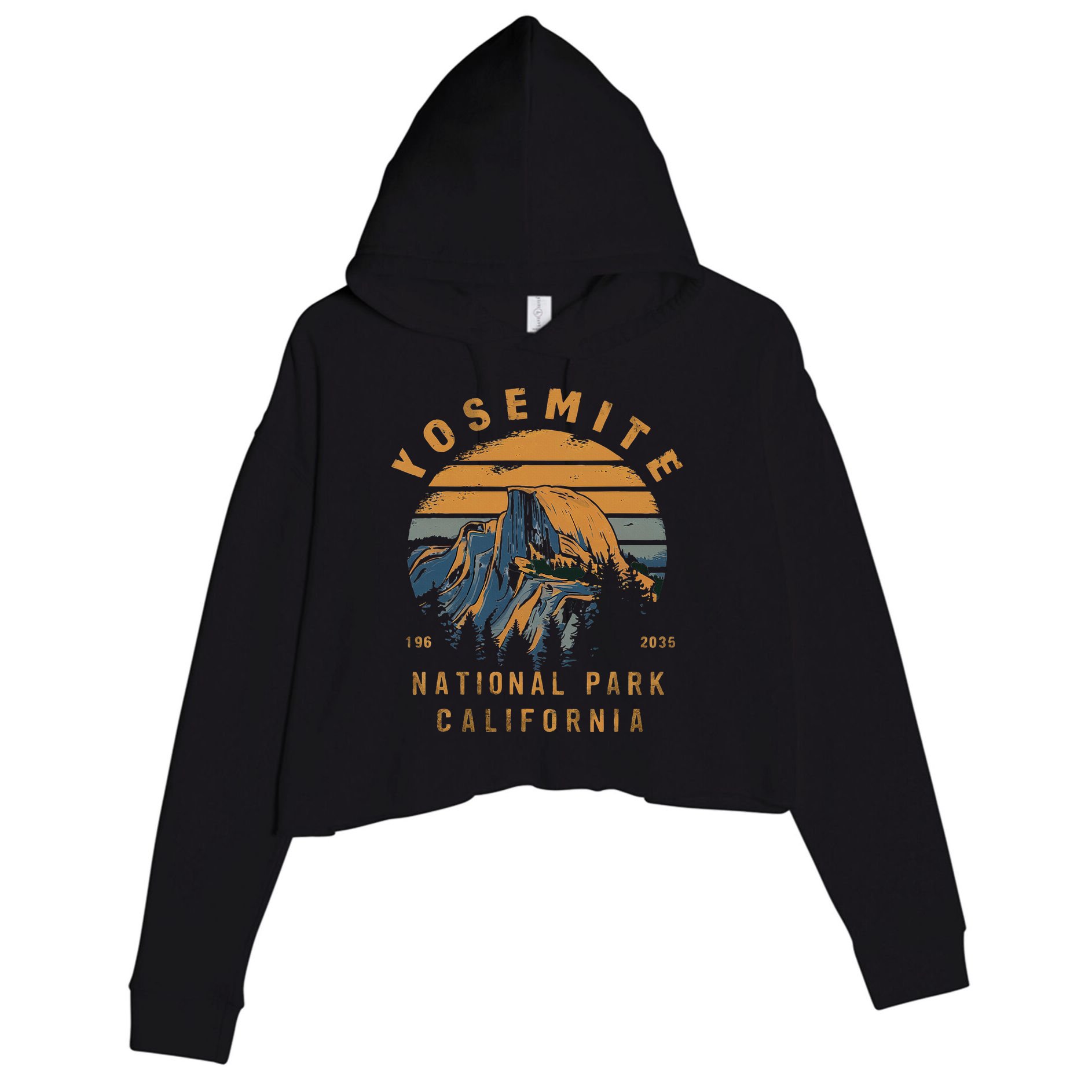 Retro Yosemite Halfdome National Park Vintage Crop Fleece Hoodie