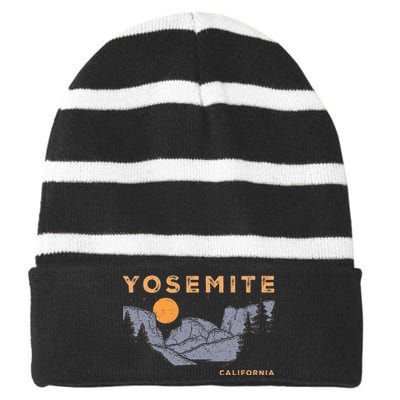 Retro Yosemite Halfdome National Park Vintage Striped Beanie with Solid Band