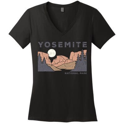 Retro Yosemite Half Dome National Park Vintage Women's V-Neck T-Shirt