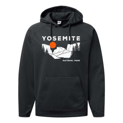 Retro Yosemite HalfDome National Park Vintage Womens Performance Fleece Hoodie