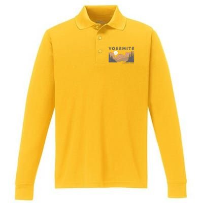 Retro Yosemite Halfdome National Park Performance Long Sleeve Polo