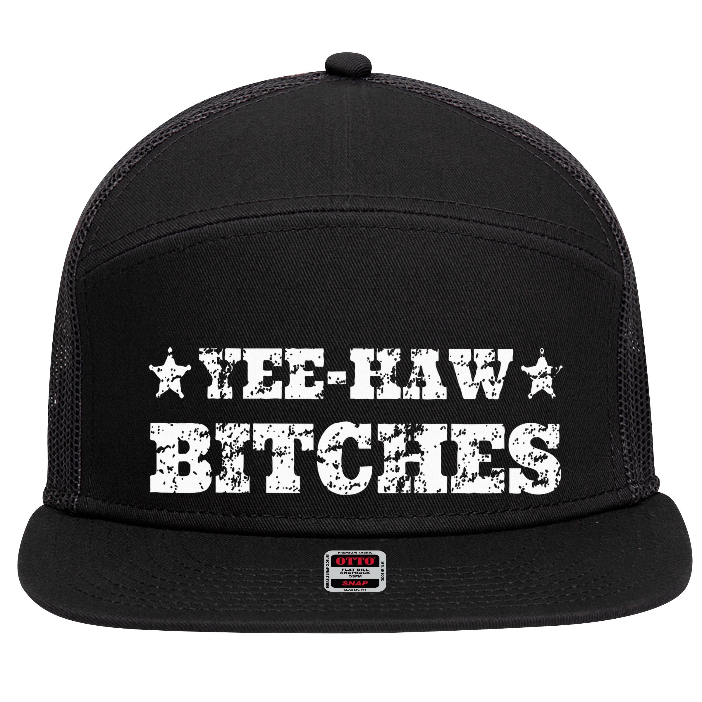 Retro Yee Haw Bitches Funny Yeehaw Western Country Cowgirl 7 Panel Mesh Trucker Snapback Hat