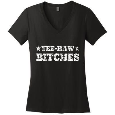 Retro Yee Haw Bitches Funny Yeehaw Western Country Cowgirl Women's V-Neck T-Shirt