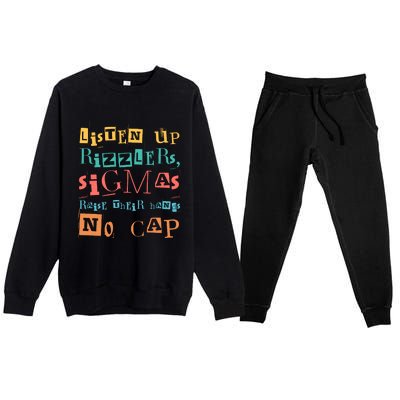 Raise Your Hand Listen Up Rizzlers Funny Teacher Premium Crewneck Sweatsuit Set