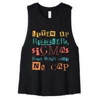 Raise Your Hand Listen Up Rizzlers Funny Teacher Women's Racerback Cropped Tank