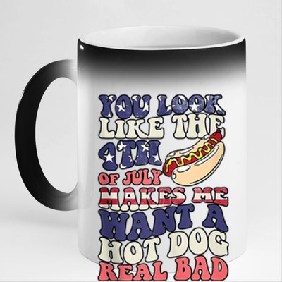 Retro You Look Like The 4th Of July Makes Me Want A Hot Dog 11oz Black Color Changing Mug