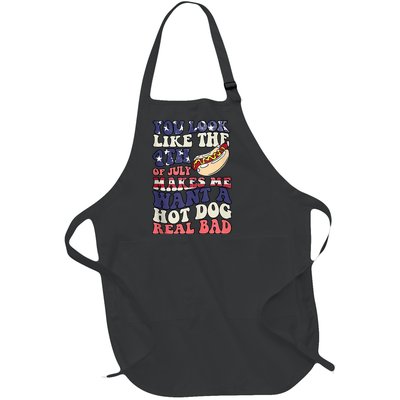 Retro You Look Like The 4th Of July Makes Me Want A Hot Dog Full-Length Apron With Pockets