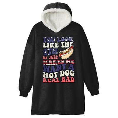 Retro You Look Like The 4th Of July Makes Me Want A Hot Dog Hooded Wearable Blanket