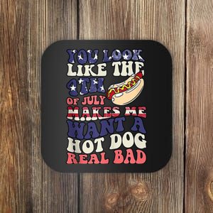 Retro You Look Like The 4th Of July Makes Me Want A Hot Dog Coaster