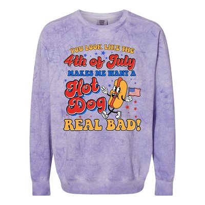 Retro You Look Like The 4th Of July Makes Me Want A Hot Dog Real Bad Colorblast Crewneck Sweatshirt