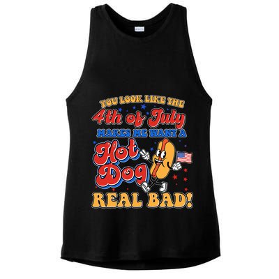 Retro You Look Like The 4th Of July Makes Me Want A Hot Dog Real Bad Ladies PosiCharge Tri-Blend Wicking Tank