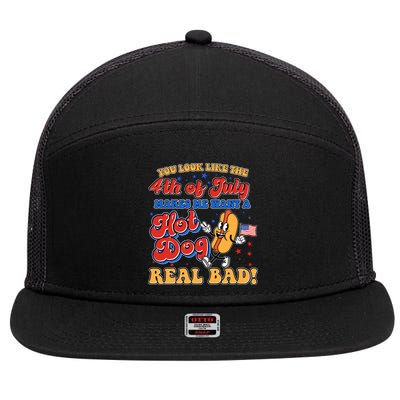 Retro You Look Like The 4th Of July Makes Me Want A Hot Dog Real Bad 7 Panel Mesh Trucker Snapback Hat