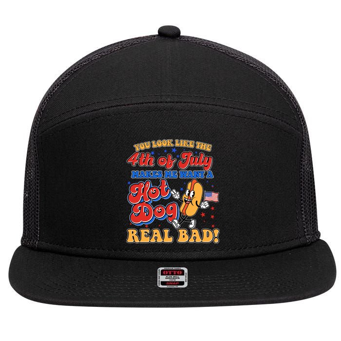Retro You Look Like The 4th Of July Makes Me Want A Hot Dog Real Bad 7 Panel Mesh Trucker Snapback Hat