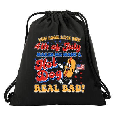 Retro You Look Like The 4th Of July Makes Me Want A Hot Dog Real Bad Drawstring Bag