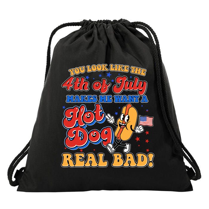 Retro You Look Like The 4th Of July Makes Me Want A Hot Dog Real Bad Drawstring Bag