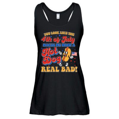 Retro You Look Like The 4th Of July Makes Me Want A Hot Dog Real Bad Ladies Essential Flowy Tank