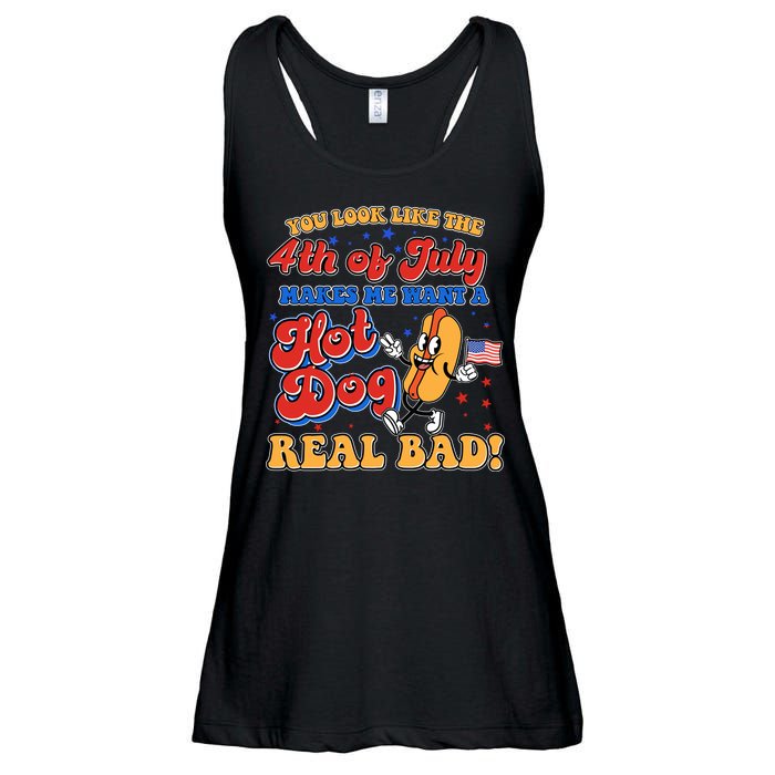 Retro You Look Like The 4th Of July Makes Me Want A Hot Dog Real Bad Ladies Essential Flowy Tank
