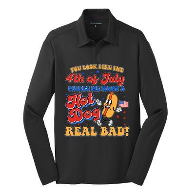 Retro You Look Like The 4th Of July Makes Me Want A Hot Dog Real Bad Silk Touch Performance Long Sleeve Polo