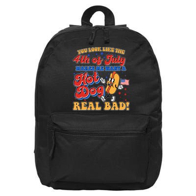 Retro You Look Like The 4th Of July Makes Me Want A Hot Dog Real Bad 16 in Basic Backpack