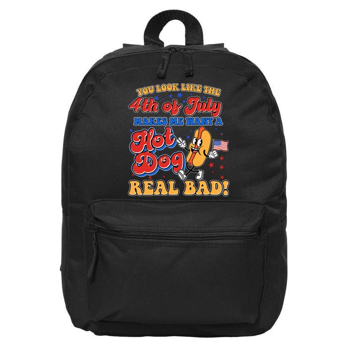 Retro You Look Like The 4th Of July Makes Me Want A Hot Dog Real Bad 16 in Basic Backpack