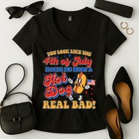 Retro You Look Like The 4th Of July Makes Me Want A Hot Dog Real Bad Women's V-Neck T-Shirt