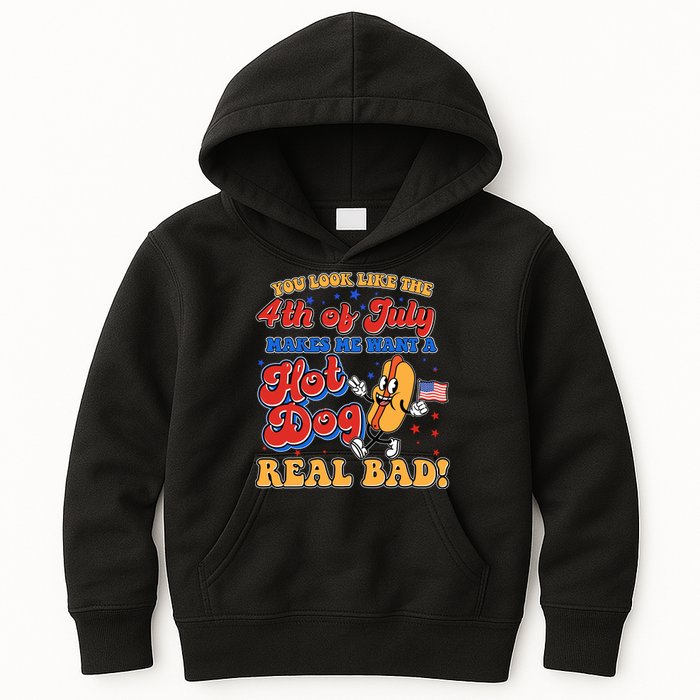 Retro You Look Like The 4th Of July Makes Me Want A Hot Dog Real Bad Kids Hoodie