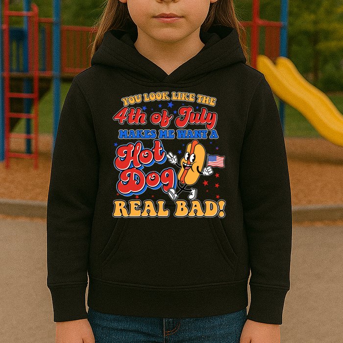 Retro You Look Like The 4th Of July Makes Me Want A Hot Dog Real Bad Kids Hoodie