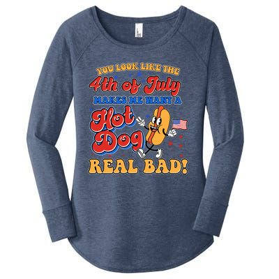 Retro You Look Like The 4th Of July Makes Me Want A Hot Dog Real Bad Women's Perfect Tri Tunic Long Sleeve Shirt