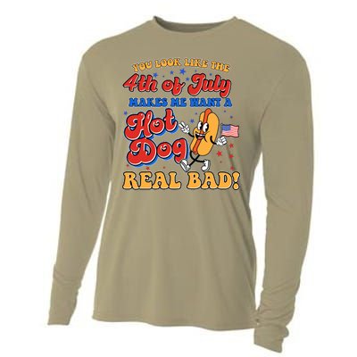 Retro You Look Like The 4th Of July Makes Me Want A Hot Dog Real Bad Cooling Performance Long Sleeve Crew