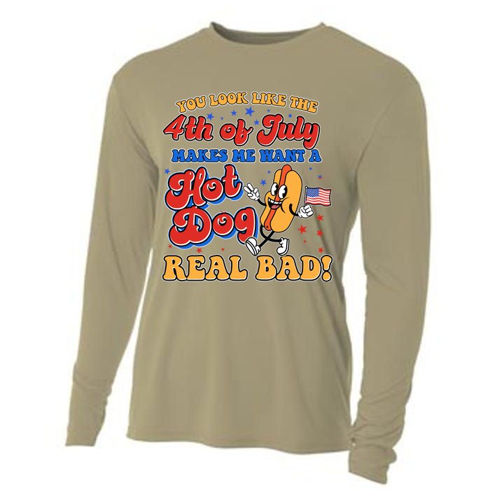 Retro You Look Like The 4th Of July Makes Me Want A Hot Dog Real Bad Cooling Performance Long Sleeve Crew