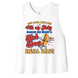 Retro You Look Like The 4th Of July Makes Me Want A Hot Dog Real Bad Women's Racerback Cropped Tank