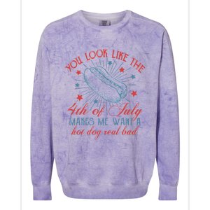 Retro You Look Like The 4th Of July Makes Me Want A Hot Dog Colorblast Crewneck Sweatshirt