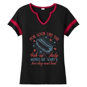 Retro You Look Like The 4th Of July Makes Me Want A Hot Dog Ladies Halftime Notch Neck Tee