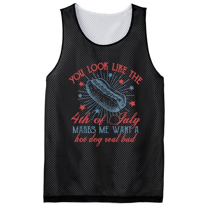 Retro You Look Like The 4th Of July Makes Me Want A Hot Dog Mesh Reversible Basketball Jersey Tank