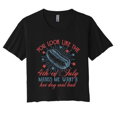 Retro You Look Like The 4th Of July Makes Me Want A Hot Dog Women's Crop Top Tee