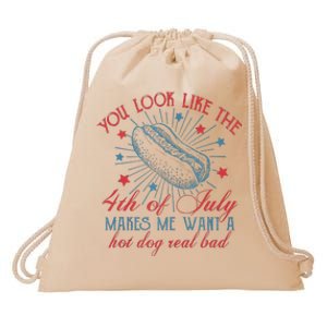 Retro You Look Like The 4th Of July Makes Me Want A Hot Dog Drawstring Bag