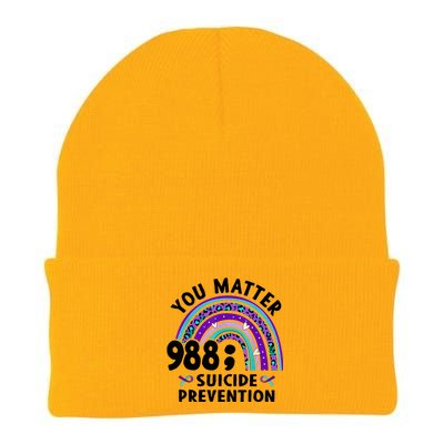 Rainbow You Matter 988 Suicide Prevention Awareness Ribbon Knit Cap Winter Beanie