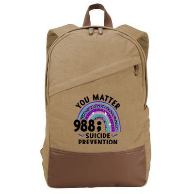 Rainbow You Matter 988 Suicide Prevention Awareness Ribbon Cotton Canvas Backpack