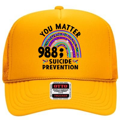 Rainbow You Matter 988 Suicide Prevention Awareness Ribbon High Crown Mesh Back Trucker Hat