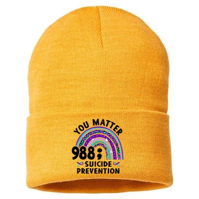 Rainbow You Matter 988 Suicide Prevention Awareness Ribbon Sustainable Knit Beanie