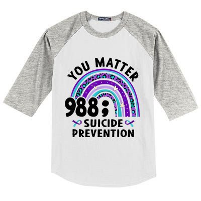 Rainbow You Matter 988 Suicide Prevention Awareness Ribbon Kids Colorblock Raglan Jersey