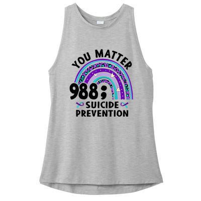 Rainbow You Matter 988 Suicide Prevention Awareness Ribbon Ladies PosiCharge Tri-Blend Wicking Tank