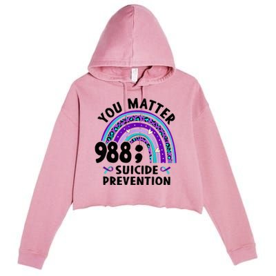 Rainbow You Matter 988 Suicide Prevention Awareness Ribbon Crop Fleece Hoodie