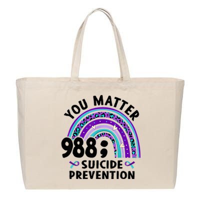 Rainbow You Matter 988 Suicide Prevention Awareness Ribbon Cotton Canvas Jumbo Tote