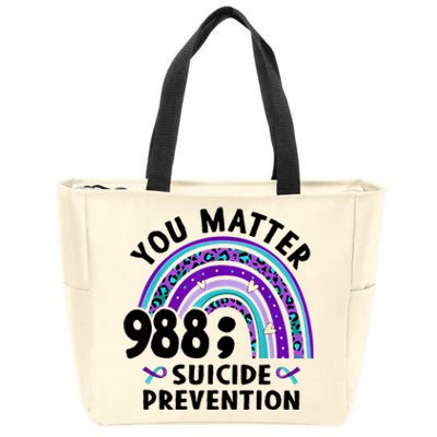 Rainbow You Matter 988 Suicide Prevention Awareness Ribbon Zip Tote Bag